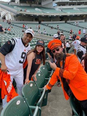 Taking a photo with the Bengals Captain in the end zone seats.