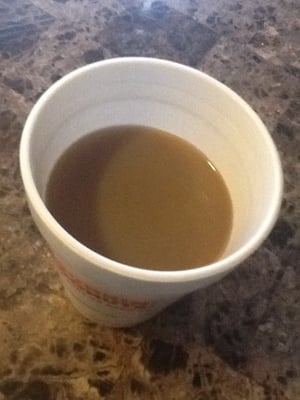 My coffee has been blatantly watered down. This is after I had them remake my first cup. Disgusting coffee. Never going back.