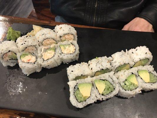 California roll and avocado cucumber roll