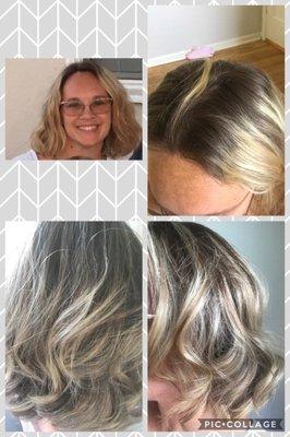 Before and after pics of my "brass to sass" blonde hair color treatment done by Maria. Blonde is a hard one and she did a great job!