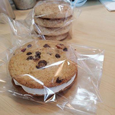 Homemade chocolate chip cookie sandwich and snickerdoodles, childhood favorites!