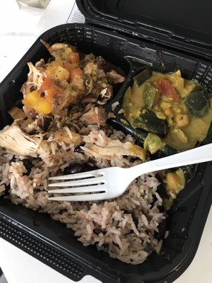 Jerk chicken, heavenly rice and beans, and curried vegetables. Amazing. Every bite.