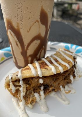 Vanilla caramel Cold Brew and Kolache Pocket