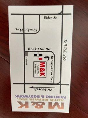 Map of the auto shop location on their business card