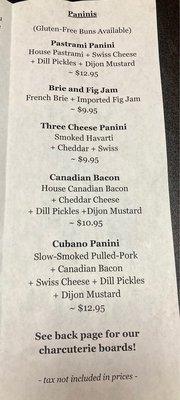 Panini menu