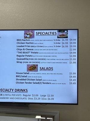 Specialty menu