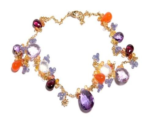 Multi stone sapphire and semi precious stone gold necklace