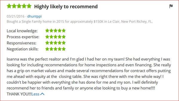 5-Star review from a buyer client.