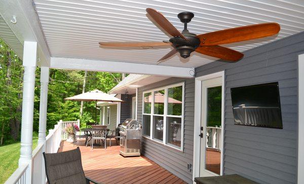 Deck maintenance, railing, outdoor lighting and fans.