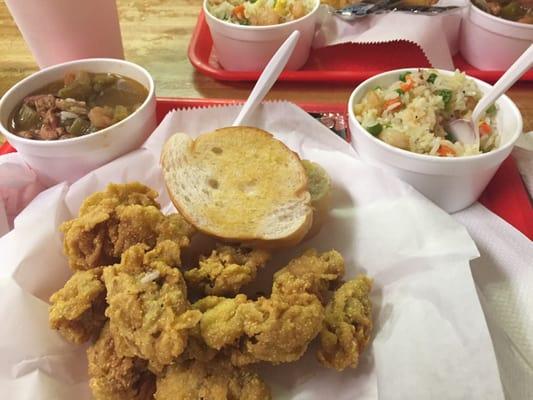 Yummy! Oyster platter with gumbo and fried rice. What a great combination.