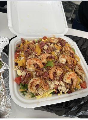 Ultimate salad with shrimp chicken n bacon