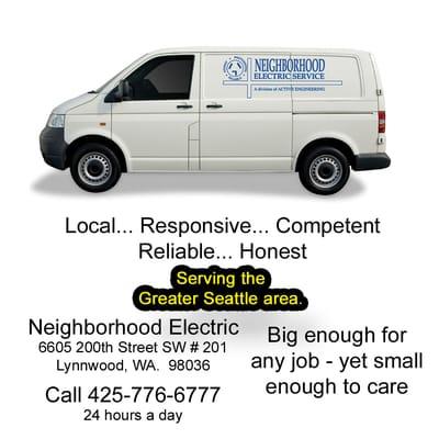 Electrical services for Alderwood, Bellevue, Bothell, Brier, Clyde Hill, Edmonds, Everett, Kenmore, King's Gate, and Kirkland.