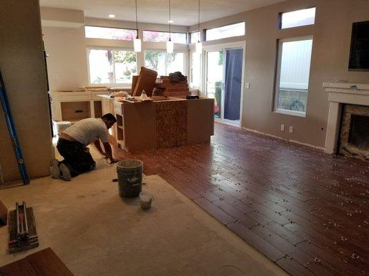 Tile being installed. Great crew