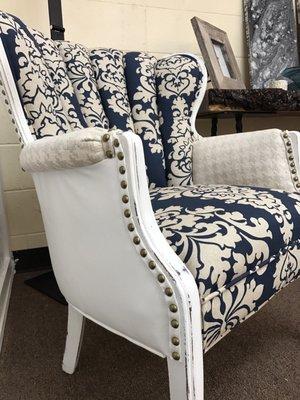 Reupholstered set of chairs are available for purchase in the store.