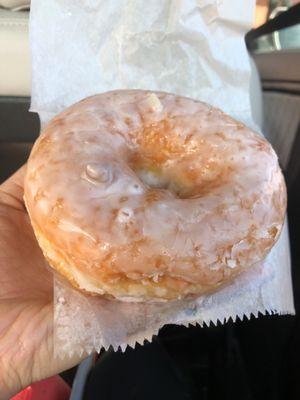 Glazed donut, really big fluffy and delicious