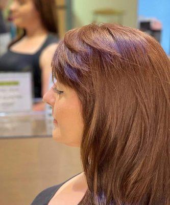 Chocolate Spice Hair color, along with a deep conditioning treatment, finished with a blow out.