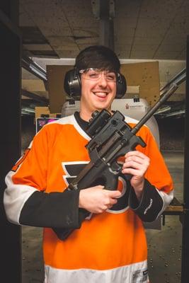 My Friend with a gleeful look after shooting a P90