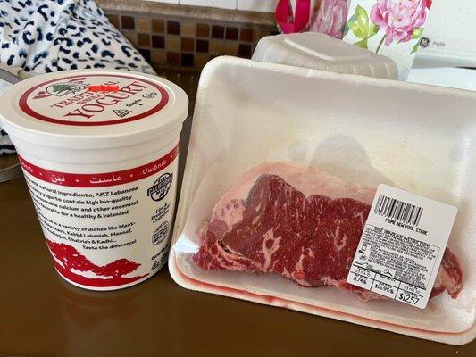 I got a steak for my bday dinner and picked up some ARZ yogurt too.