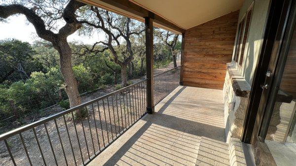 Outdoor patio with country views.