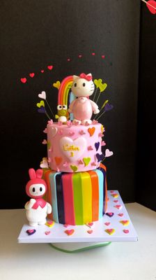 Hello kitty cake with all edible characters and handmade