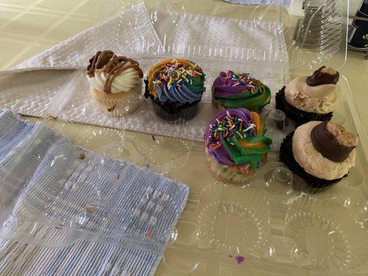 From left to right; salted caramel, chocolate, vanilla, and buckeye