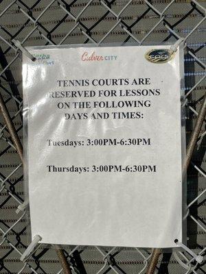 Tennis court reserved times