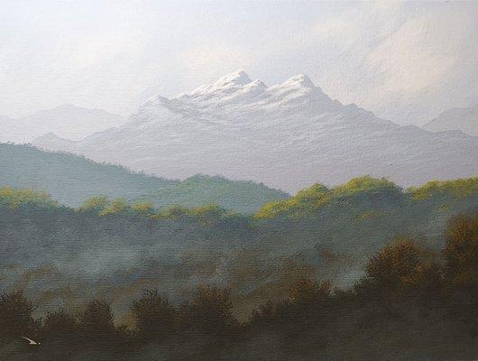 "Misty ridges" an acrylic painting by Robert Daniels.