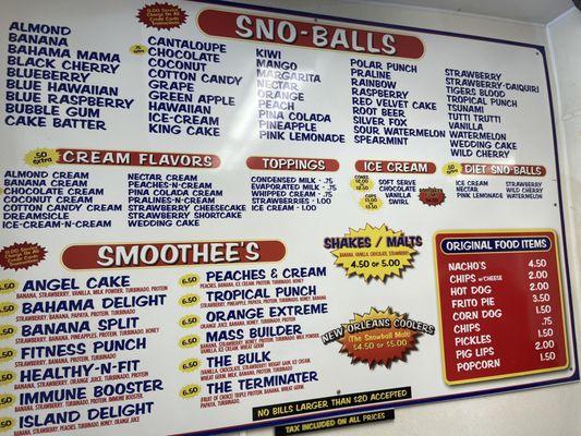 Sno-Ball Menu