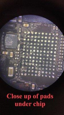 Pads under touch chip on an iphone logic board, that we are repairing.