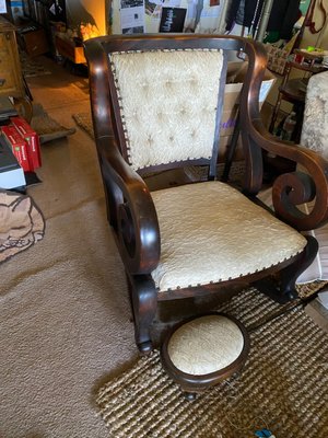 Mahogany French Louis XVl rocker with foot stool patliphart@gmail.com