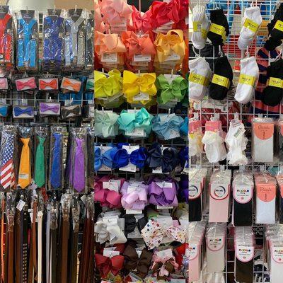 We carry bow ties, suspenders, ties, belts, bows, and socks all year long.