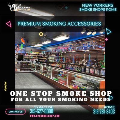 New Yorker's Smoke Shop offers a large variety water pipes, and artistic glass pieces , hookahs, vaporizers, high quality pods, e-cigarettes