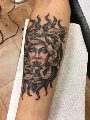 Steve's first Medusa, i love how he added the necklace ,which wasn't in my original idea but i loved how it looked on stencil!