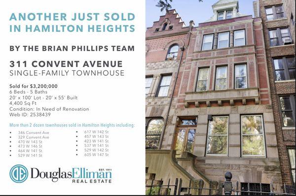 Hamilton Heights townhouse sold