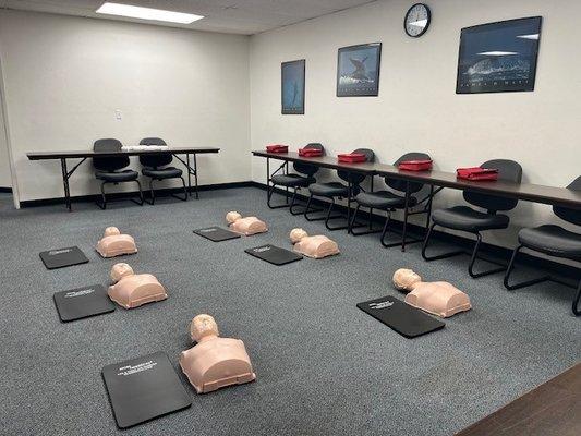 Prepping for our CPR/ First Aid/ AED class.