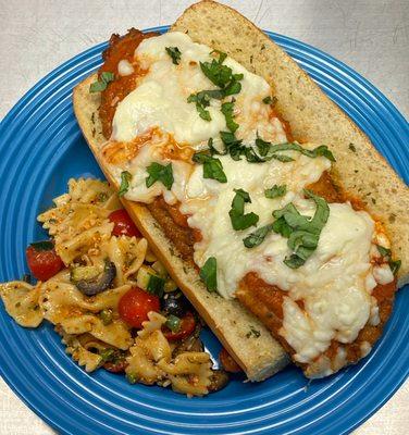 Chicken Parm Sammy with Pasta Salad