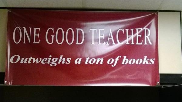 This sign hangs in the teacher's lounge of Carver High School