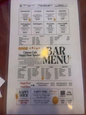 Bar menu