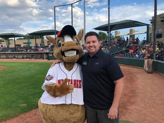 Dr. Gray & Homer having a blast at the Community Mustangs game night!