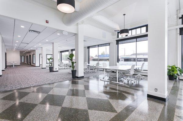 Looking down towards the conference rooms