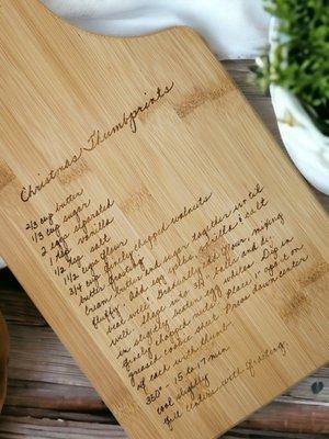 Handwritten Recipe laser engraved cutting boards.