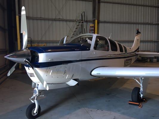 Beech Bonanza G36 at Atlantic Aviation AUS. Aircraft recently polished and paint sealed with Xzilon.