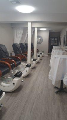 Pedicure stations at Serenity Nail and Skin Care in Friendswood.