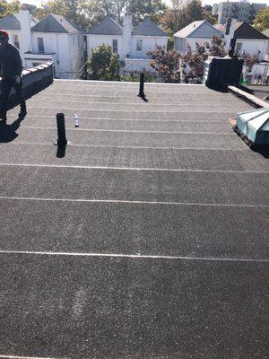 Flat roof done by us. APP160 Cool Processing Firestone roof used.