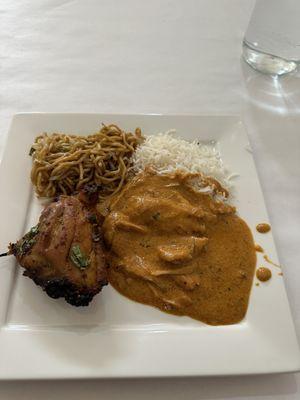 Butter Chicken, Chicken Tikka and Steamed Rice