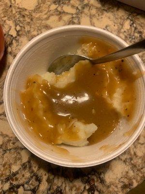 Super good mashed potatoes with a well peppered gravy!