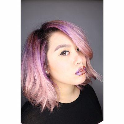 Shadow root purple to a pink haircolor melt