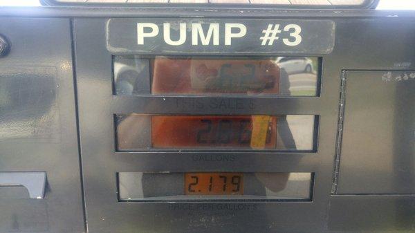 Pump gallons and price are difficult to see.