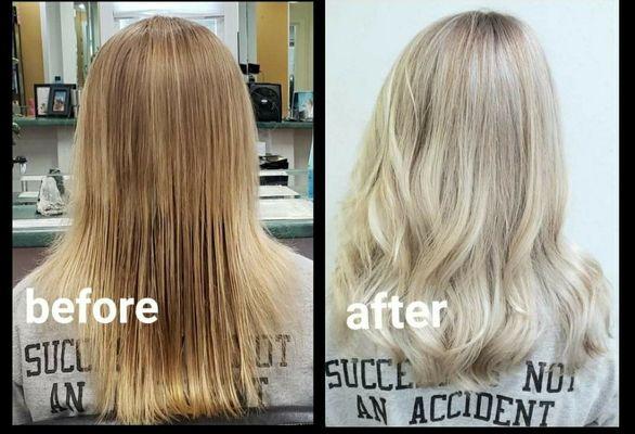 Haircolor change before and after