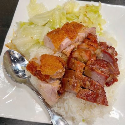 Two Choice of BBQ Meat on Rice (Crispy Roast Pork & Honey Roast Pork)